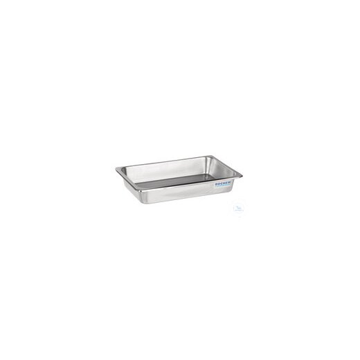 Evaporating dish with rim, 18/10 steel, 385x280x65mm