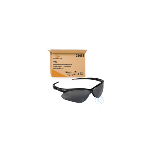 Protective eyewear in face form fitting design with grey mirrored lenses, anti