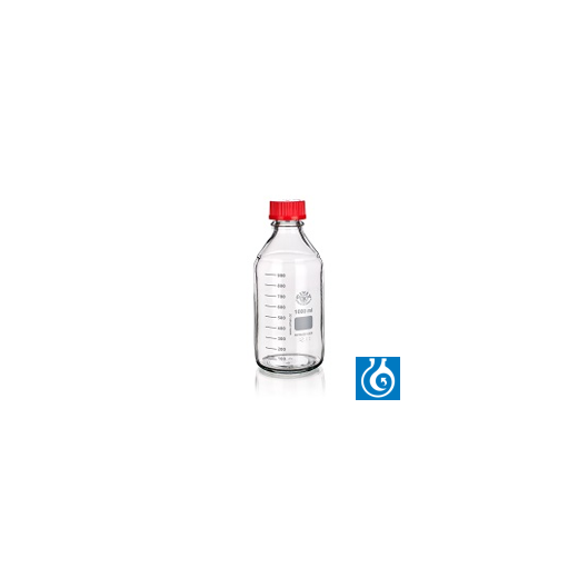 Laborgewindeflasche GL45, mit PP-Kappe und Ring (rot), klar, 500ml, 10St. Die