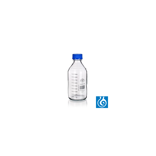 Safety bottle GL45, with PP cap and ring (blue), clear, 100ml, 10pcs.