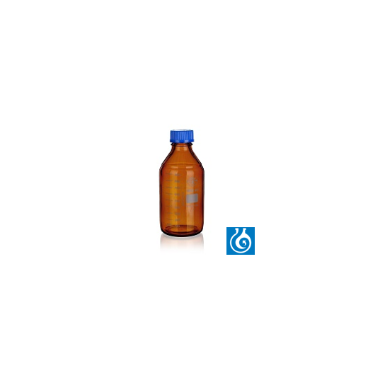 Safety bottle GL45, with PP cap and ring (blue), brown, 500ml, 10pcs.