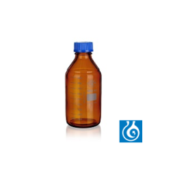 Safety bottle GL45, with PP cap and ring (blue), brown,...