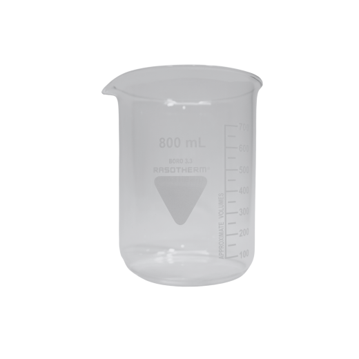 Rasotherm® Becherglas niedrige Form mit Ausguss, (Boro 3.3), 800 ml mit Skalieru