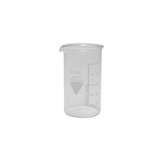 Rasotherm® Becherglas hohe Form mit Ausguss, (Boro 3.3), 50 ml mit Skalierung, h