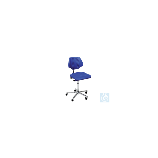 neoLab® swivel chair seat tilt adjustment, PU foam blue, 45-65 cm, with castors