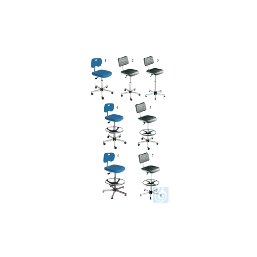 neoLab® cleanroom chair PU foam blue, height adj. 45-58 cm, with castors
