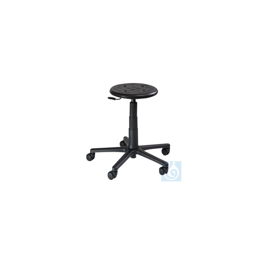 Drehhocker für Reinräume, Rundsitz PU-Schaum, mit Rollen, 42-54 cm höhenv.