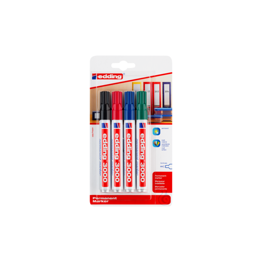 edding 3000 Permanentmarker, 4er Set, Strichbreite 1,5-3mm