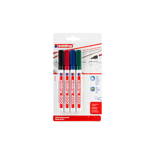 edding 400 Permanentmarker, 4er Set, Strichbreite 1mm