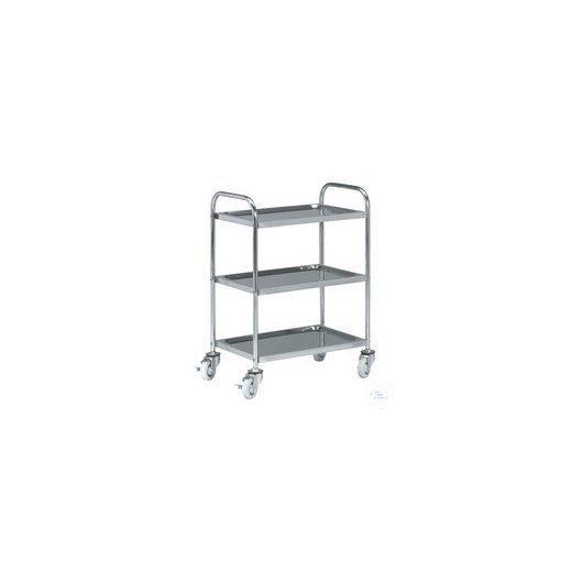 Stainless steel trolley with 4 swivel castors Ø 125 mm and 3 shelves