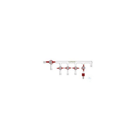 Distribution rake, connections GL 14, 4x PTFE cocks NS 14.5/2.5 mm,
