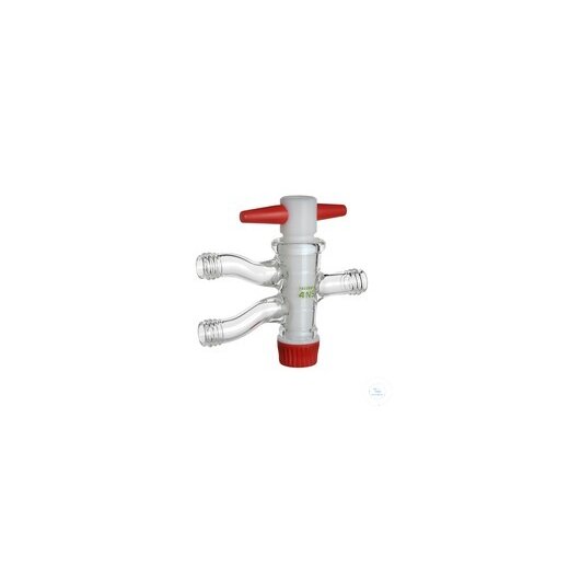 Zweiwegehahn (Patenthahn) PTFE, NS 18,8/4 mm, Anschlüsse GL14