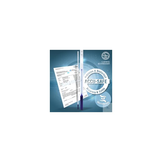 ASTM Thermometer -ACCU-SAFE- +75+105°C in 0,1°C, blue, DAkkS cal. 3 points