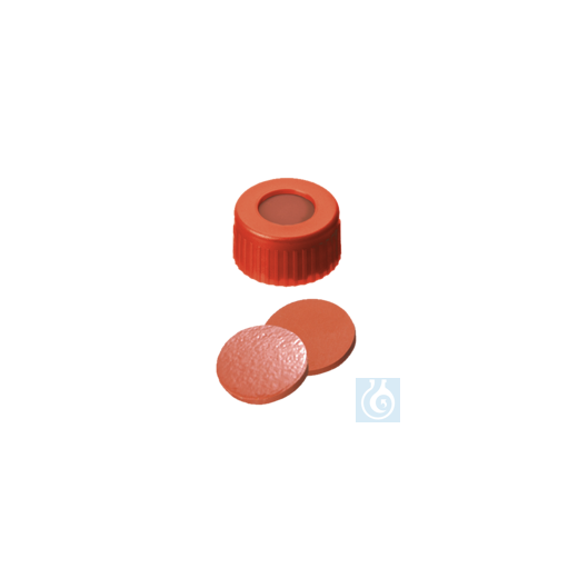 neochrom® screw caps ND18 12 mm hole, septum butyl red/ PTFE grey, PU 100 pcs.