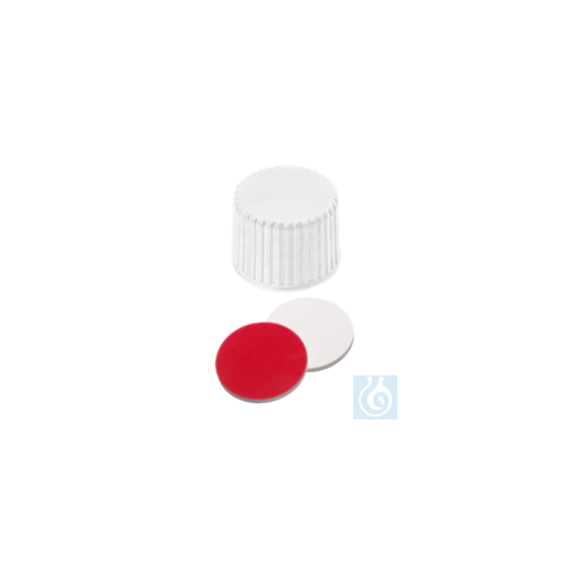 neochrom® screw caps ND20 white closed, silicone white/PTFE red, 100 pcs.