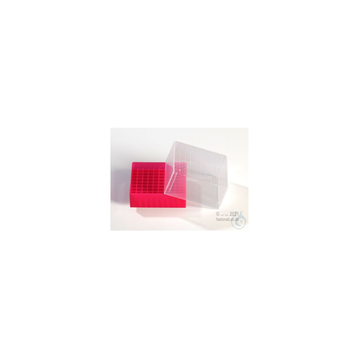 EPPi® Kryobox 5.0 / 10x10 compartments, red, height 94 mm fixed, with coding, PP.