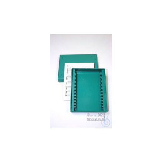 Obi Box 25 / 25 compartments, green, height 35 mm fixed, num. Coding with index card, PS.