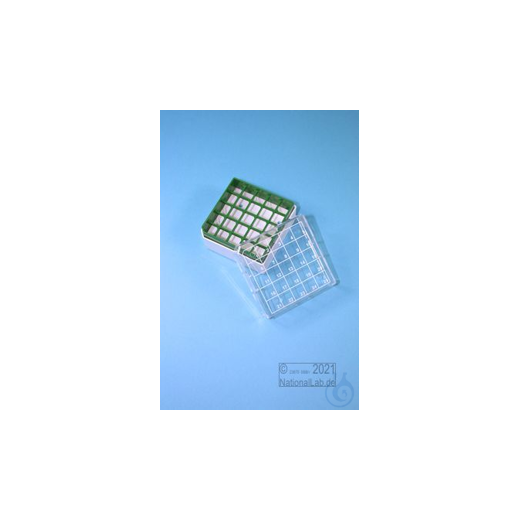 Kryo Box 25 / 5x5 compartments, green, height 52 mm fix, num. Coding, PC.