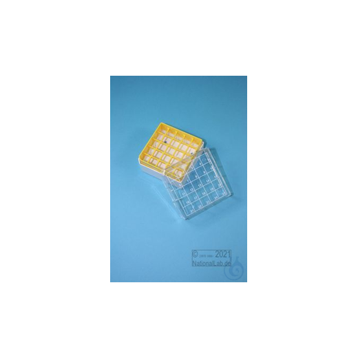 Kryo Box 25 / 5x5 compartments, yellow, height 52 mm fixed, num. Coding, PC.