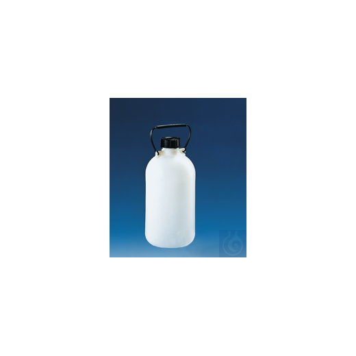 Storage bottle, PE-HD, narrow neck 10 l, with screw cap and carrying handle