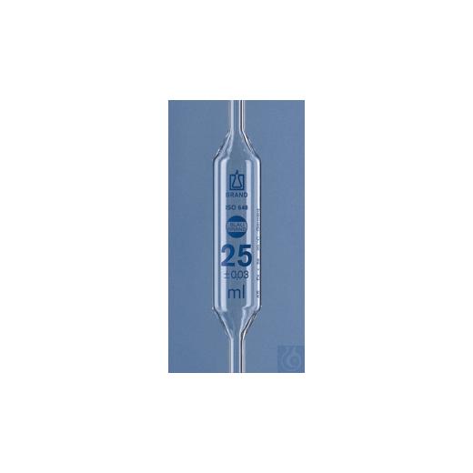 Vollpipette, BLAUBRAND, Kl. AS, DE-M 25 ml, 2 Marken, AR-Glas