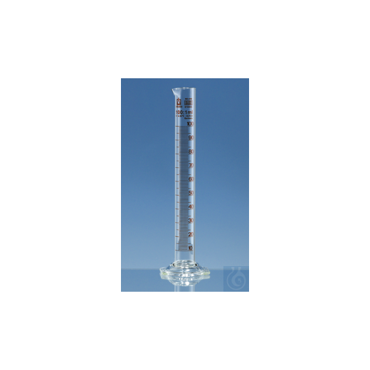 Messzylinder HF SILBERBRAND-ETERNA Kl. B 100 ml: 1 ml, Boro 3.3, mit Glas-Fuß