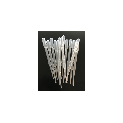 Pasteur pipettes LDPE, content bulb 3,5 ml, total length 150 mm, graduation 3:0,5 ml