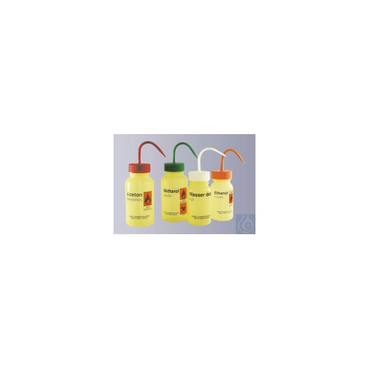 Spray bottle, wide neck, PE-LD, yellow, contents 250 ml, methanol, green