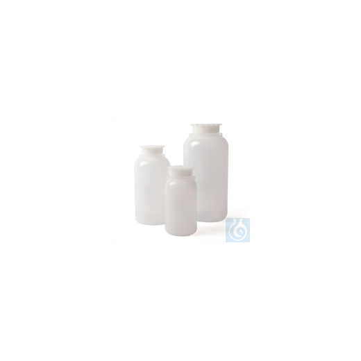 Weithalsflasche LDPE 100 ml Ø 48 x H 90, Hals Ø 24 mm, mit Ösen, graduiert