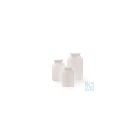 Square bottle HDPE 100 ml, 44 x 47 x H 91, neck Ø 34,5 mm, eyelets, with eyelets