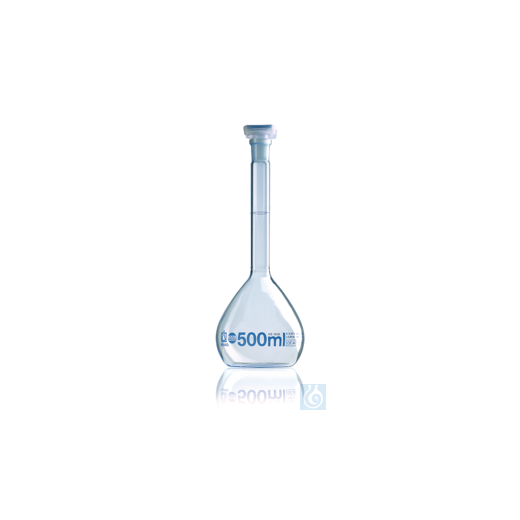 Messkolben, BLAUBRAND, Kl. A, DE-M 50 ml W Boro 3.3 NS 14/23 PP-Stopfen