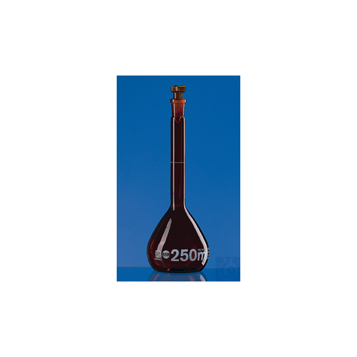 Volumetric flask BLAUBRAND Kl.A DE-M amber glass 20 ml, Boro 3.3 NS 10/19 glass stopper