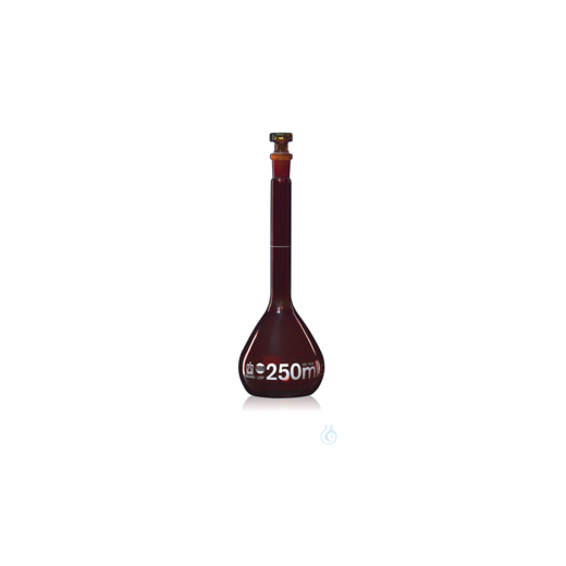 Volumetric flask BB Kl. A USP DE-M amber glass 500 ml, Boro 3.3 NS 19/26, glass stopper