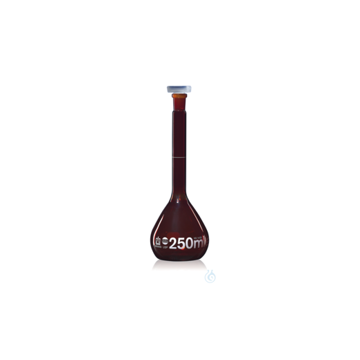 Volumetric flask BB Cl. A USP DE-M amber glass 10 ml, Boro 3.3, NS 10/19, PP stopper