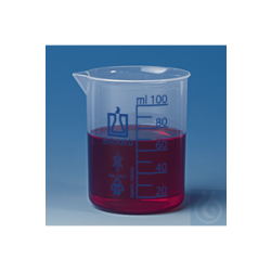 Beakers, low form, PP 100 ml: 10 ml, blue deg,
