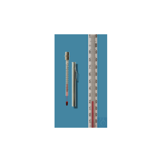 Taschenthermometer in vernickelter Doppelsteckhülse aus Messing mit Clip,