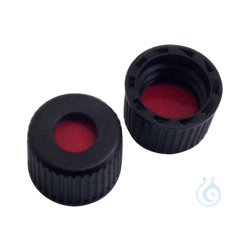 8mm PP screw cap, black, with hole, PTFE red/silicone...