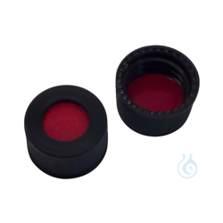 10mm PP screw cap, black, with hole, 10-425 PTFE...