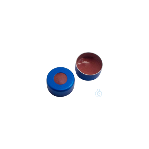 11mm aluminium crimp cap, blue, with hole, natural rubber red-orange/butyl red