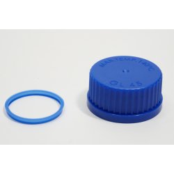 Schraubverschl&uuml;sse GL 45 Schraubverschluss f&uuml;r Laborflasche Blau mit Ausgie&szlig;ring
