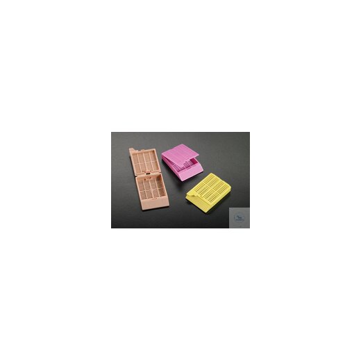 Einbettkassette mit angeklipptem Deckel, Farbe Pink, in Stacks