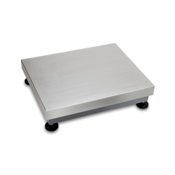 Plattform: Wägeplatte Edelstahl, Unterbau Stahl lackiert, silikonbeschichtete Aluminium-Wägezelle mit Staub- und Spritzwasserschutz IP65