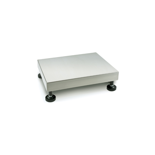 Platform: stainless steel weighing plate, painted steel base frame, silicone-coated aluminium load cell with IP65 dust and splash-water protection