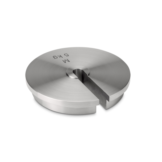 Single weight, OIML class M1, 5 kg, slotted weight (Type B), finely turned stainless steel