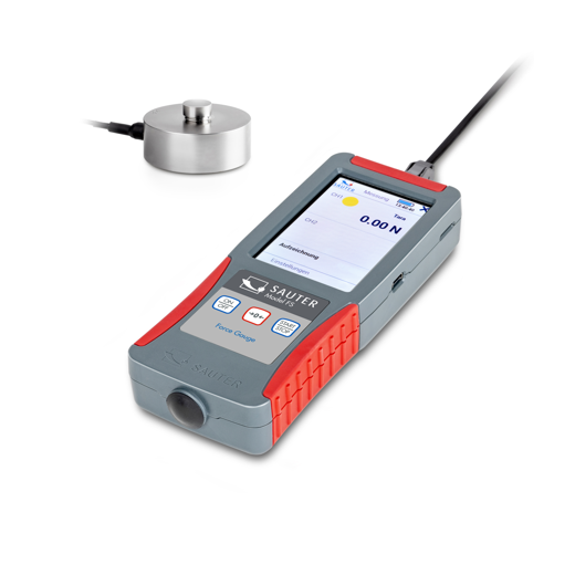 Ready-assembled set consisting of the premium force gauge FS 2 and external round miniature load cell CR 2500-1Q1 for compression force measurements
