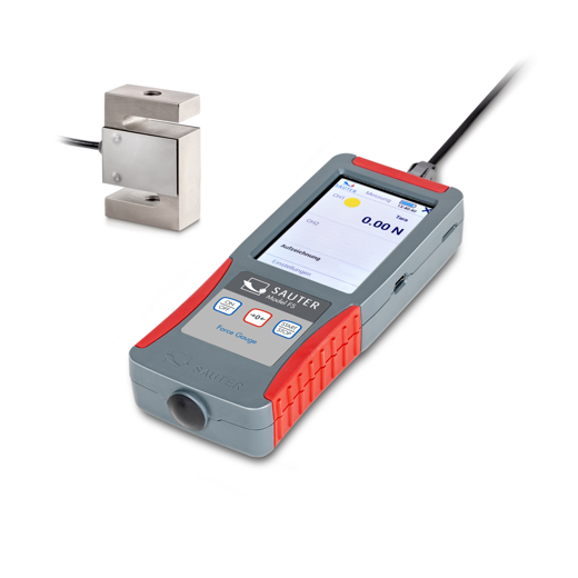 Fertig montiertes Set bestehend aus Premium Kraftmessgerät FS 2 und externer "S"-Messzelle CS 500-3P1 für Zug- und Druckkraftmessungen