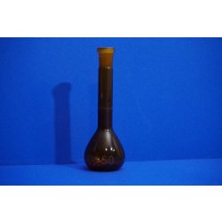 1 x Messkolben, Hirschmann 50 mL, Duranglas, Volumetric flask, Labor, Braunglas