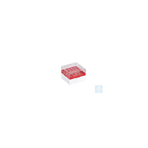 Cryo boxes, 1/4-format, PC, grid 5 x 5, red, 76 x 76 x 52 mm