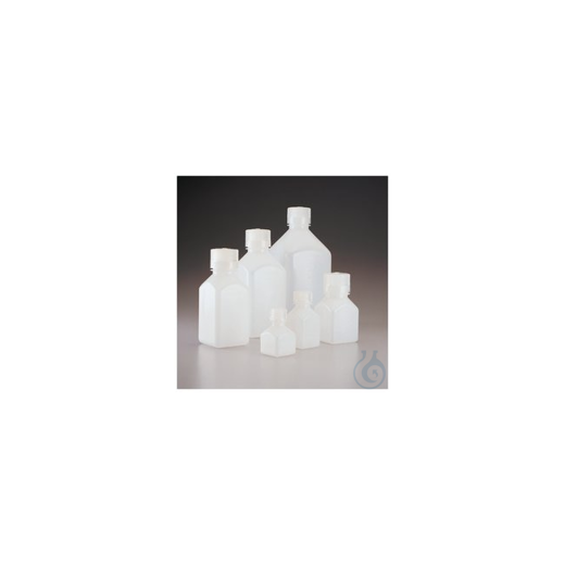 Nalgene&trade; Square narrow neck bottles made of HDPE with closure