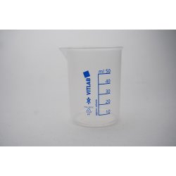 Griffin beaker, PP, printed blue scale, 50 ml